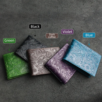 Handmade Floral Embossed Leather Wallet with Card & Coin Slots