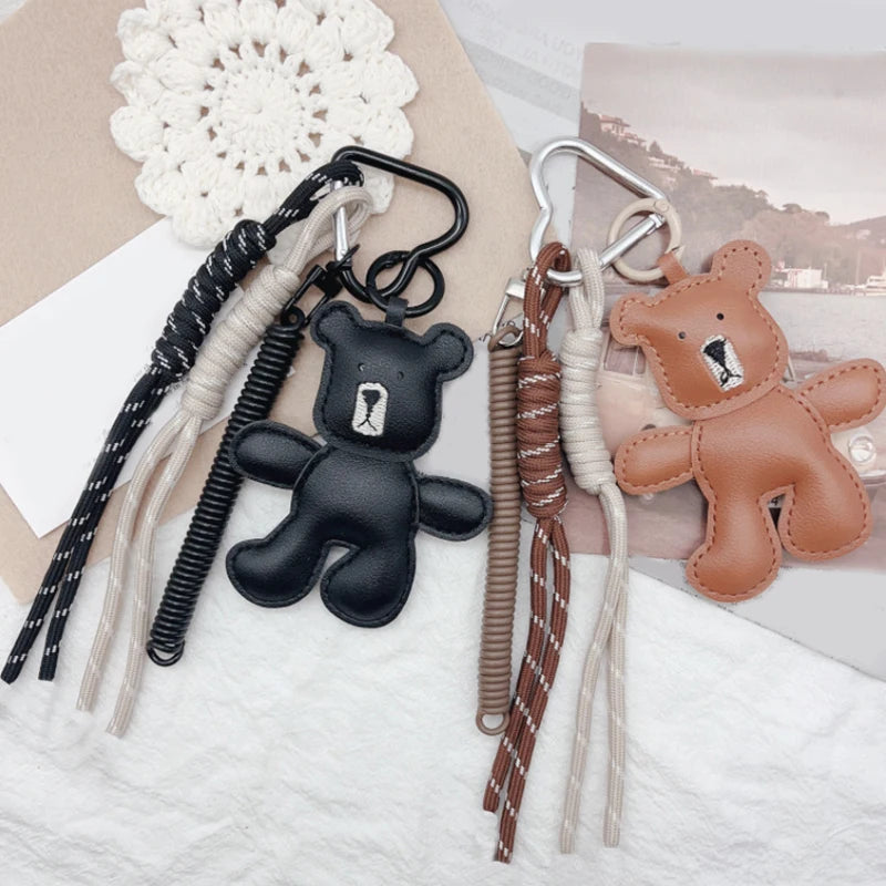Leather Bear Keychain Bag Charm - Handmade Puppet Pendant Gift