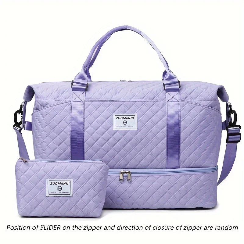 Quilted Nylon Travel Duffle Bag Set with Shoe Compartment