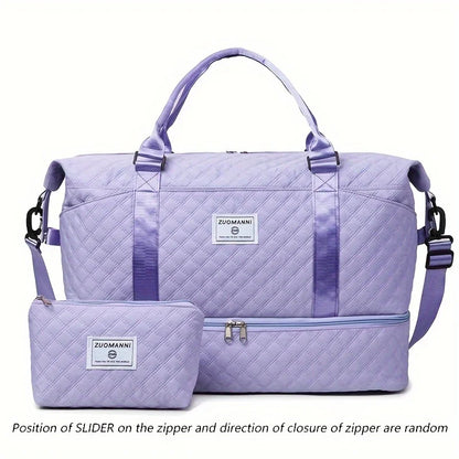 Quilted Nylon Travel Duffle Bag Set with Shoe Compartment