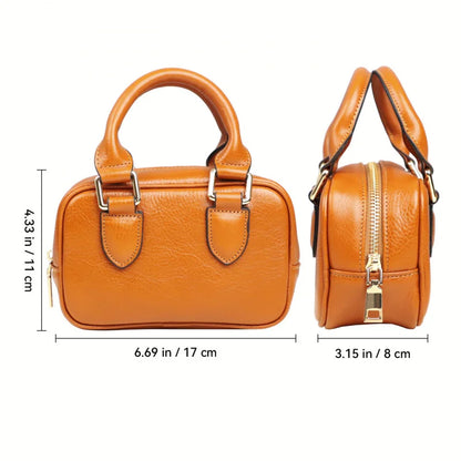 Genuine Leather Mini Boston Bag – Women's Crossbody Tote