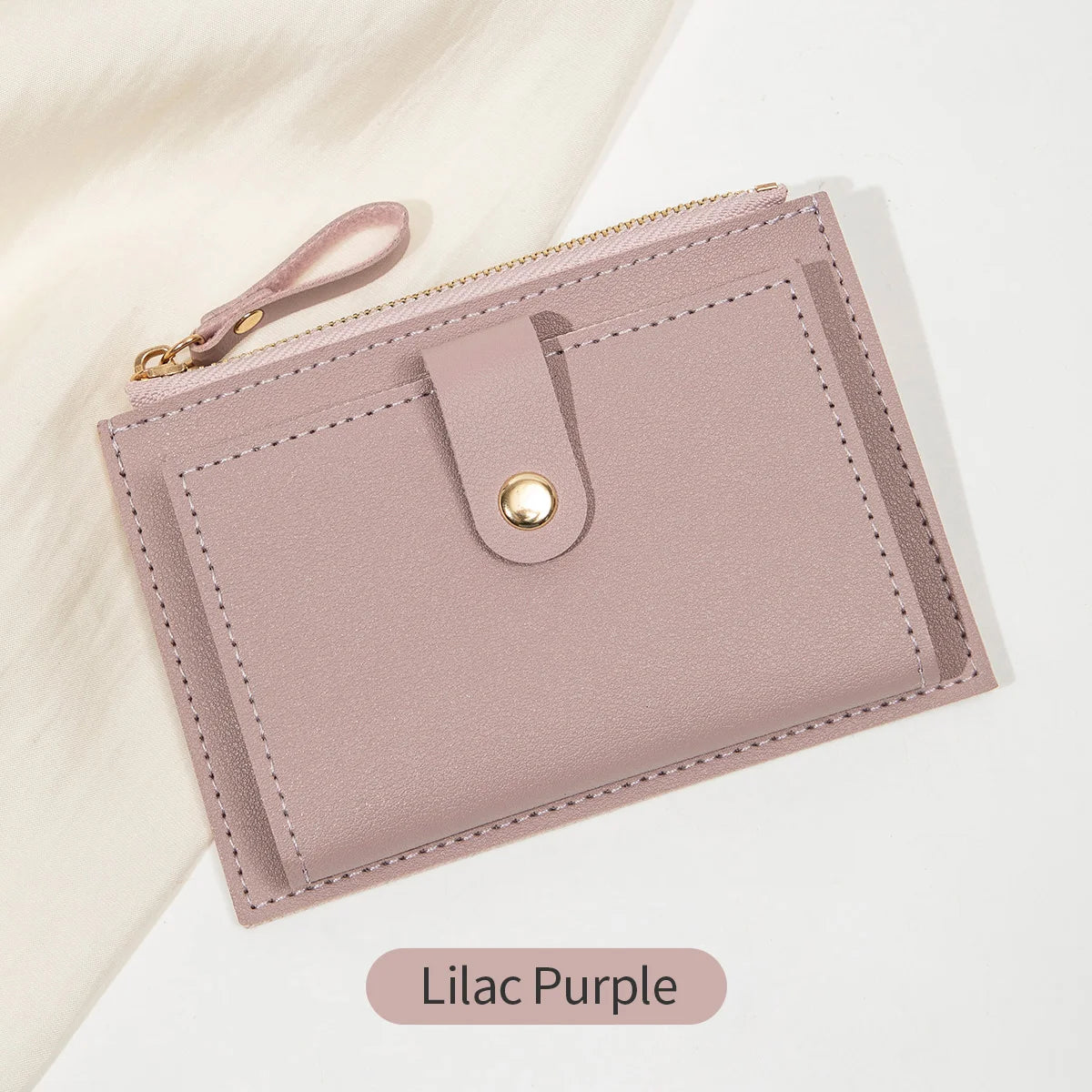 Slim Bifold Card Wallet for Women with Zipper
