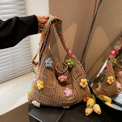 Crochet Flower Tote Bag – Large Capacity Knit Shoulder Bag