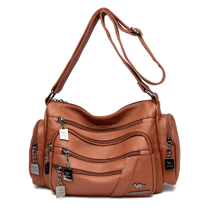 Multi-Pocket PU Leather Shoulder Bag – Women's Luxury Crossbody Messenger