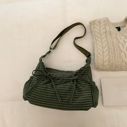 Large Capacity Retro Grid Shoulder Bag – Korean Style