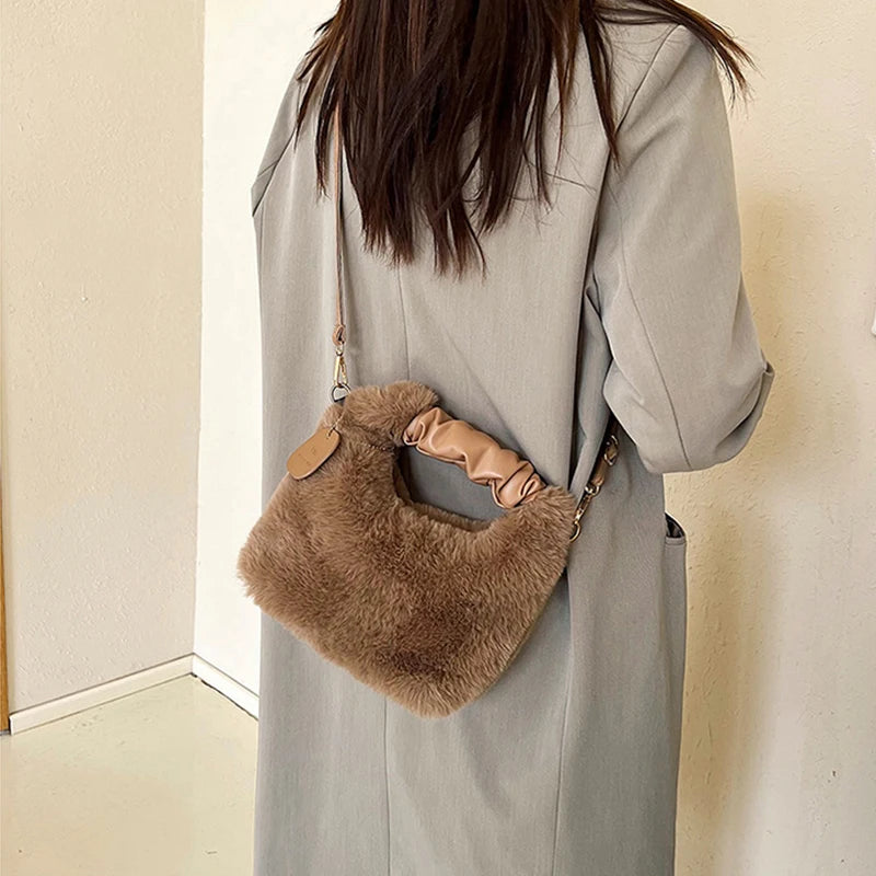 Women's Faux Fur Half-Moon Crossbody Bag
