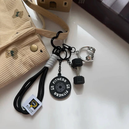 Gym Fitness Keychain Pendant Set – Dumbbell, Weight Plate & Headphone Charms