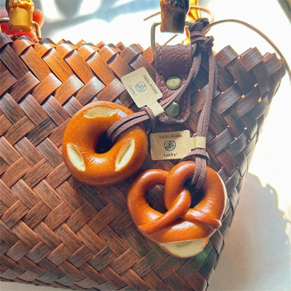 Cute Food Keychain – Pretzel & Chocolate Braided Rope Pendant