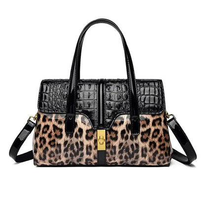 Leopard Print Patent Leather Handbag for Women