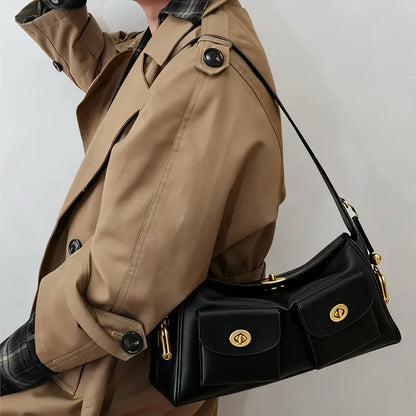 Women Lady Pu Leather Bags Big Capacity Vintage Style Shoulder Hand Zipper Closure Multi Pocket