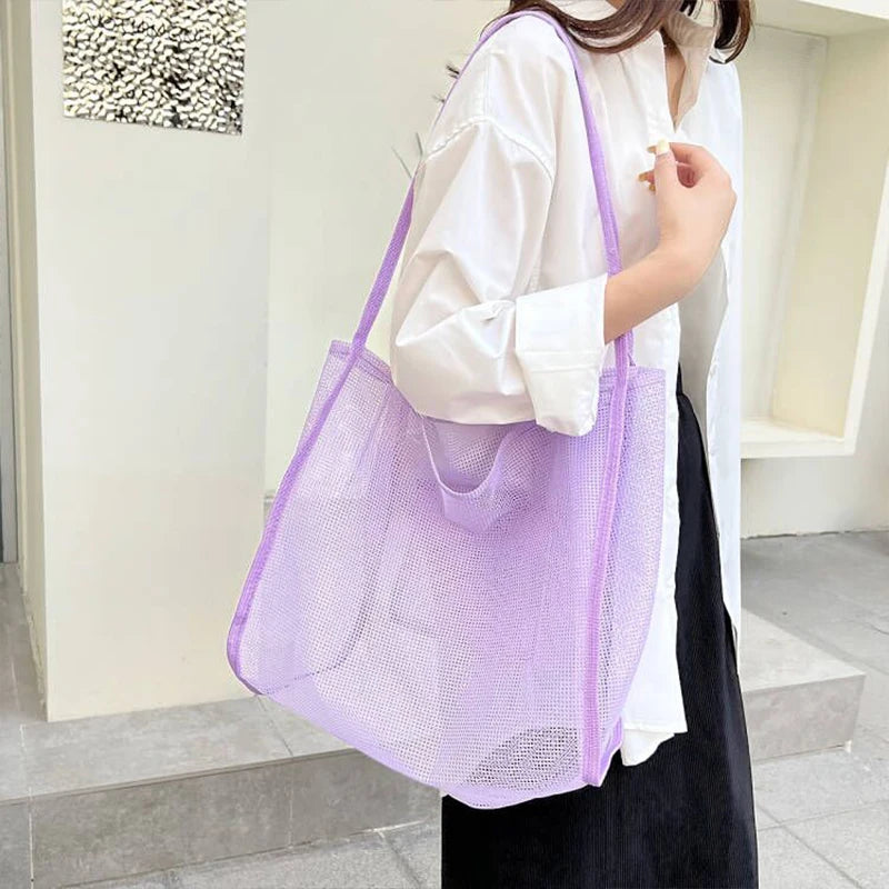 Mesh Handbag Tote – Large Capacity Shoulder Bag for Women