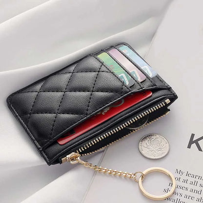 Quilted Mini Card Wallet with Keychain Ring