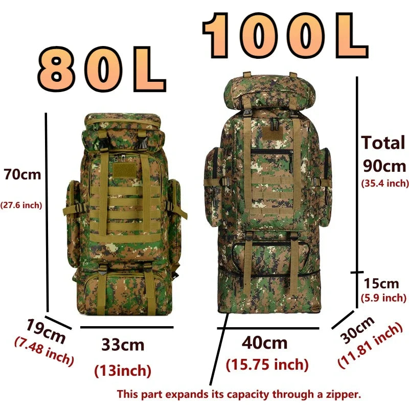 Tactical Backpack 80L/100L – Military Hiking & Camping Bag