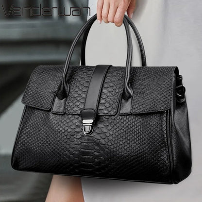 Snake Embossed Leather Tote Bag for Women – Large Shoulder Handbag