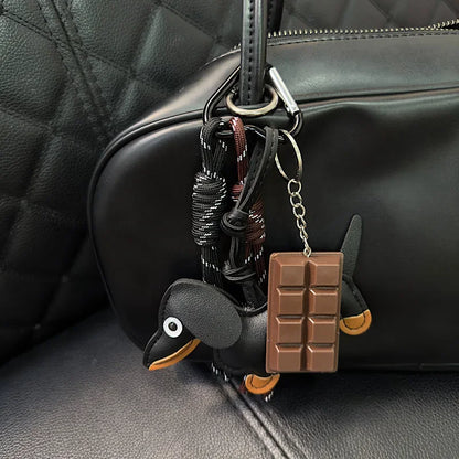 Dachshund Leather Bag Charm Keychain with Tassel & Pearl Bow