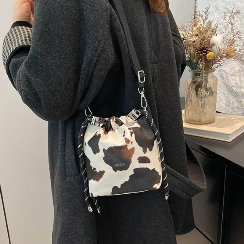 Leopard Print Mini Crossbody Bucket Bag for Women