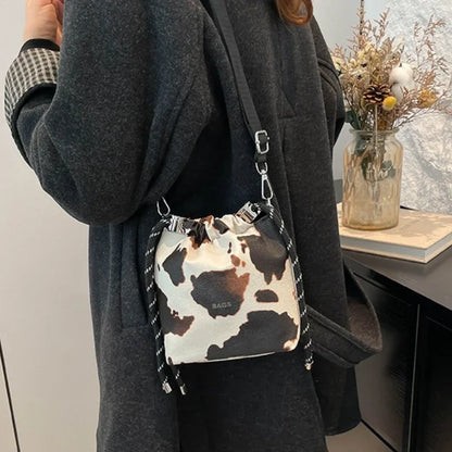 Leopard Print Mini Crossbody Bucket Bag for Women