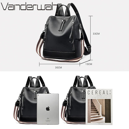 Leather Backpack for Women – Waterproof Anti-Theft Bag