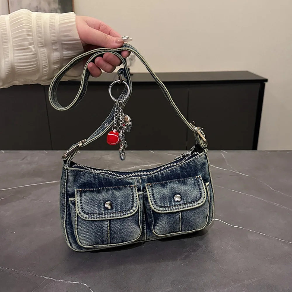 Retro Denim Crossbody Bag – Y2K Underarm Purse for Women