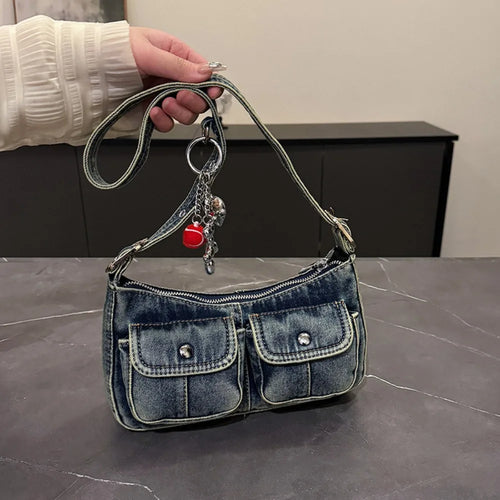 Retro Denim Crossbody Bag – Y2K Underarm Purse for Women
