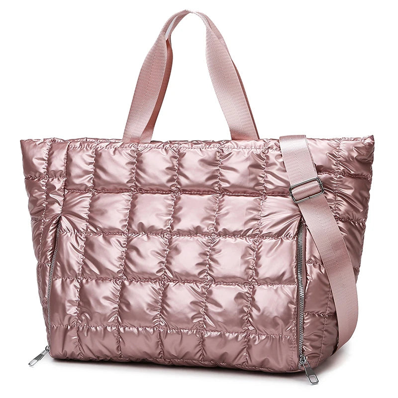 Quilted Puffer Tote Bag – Large Travel & Gym Shoulder Bag