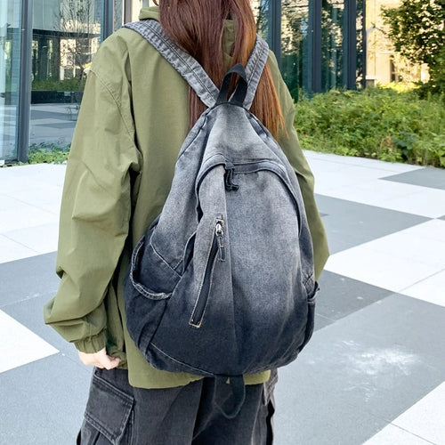 Washed Denim Backpack – Large Capacity School Bag