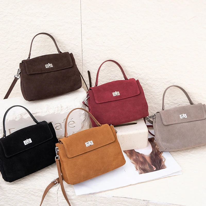 Suede Leather Crossbody Bag for Women – Luxury Designer Shoulder Handbag