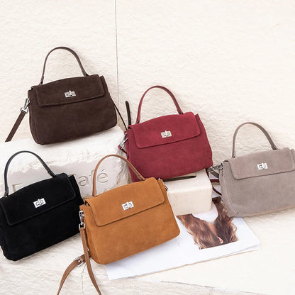 Suede Leather Crossbody Bag for Women – Luxury Designer Shoulder Handbag
