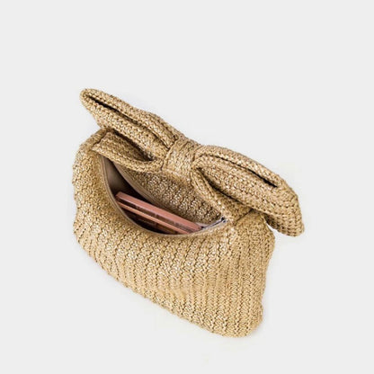 Straw Clutch Bag with Bow – Woven Summer Purse for Women
