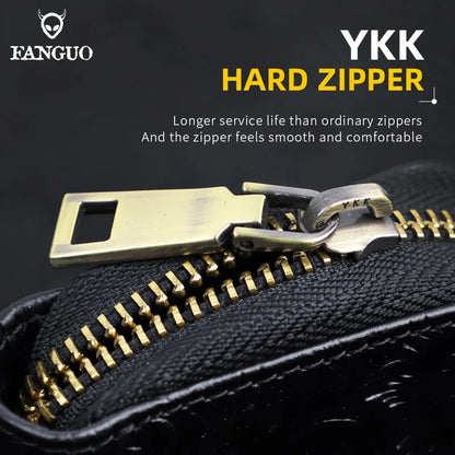 Genuine Leather Key Wallet – Floral Embossed Zipper Pouch with Card & Coin Slots