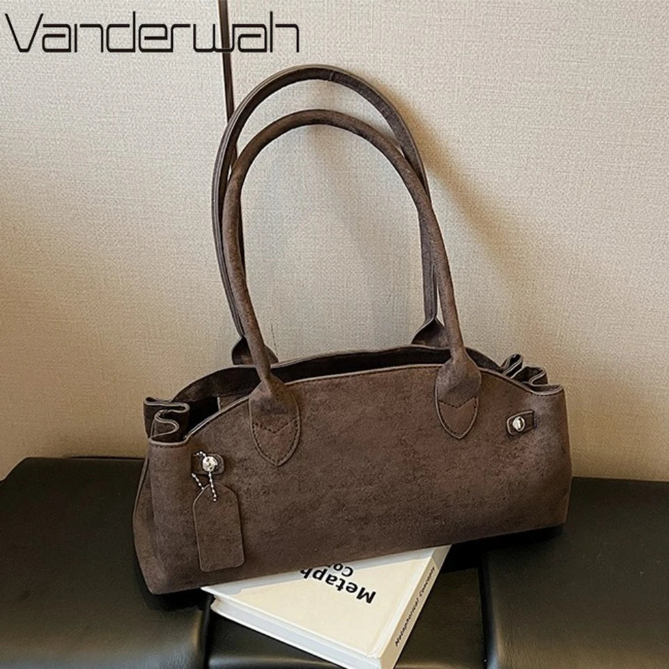 PU Suede Underarm Shoulder Bag – Women's Luxury Top-Handle Tote