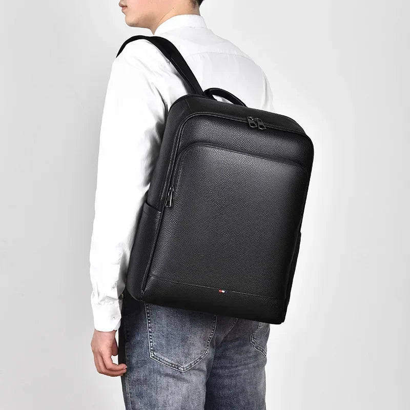 Genuine Leather Men's Backpack – 15.6" Laptop Bag