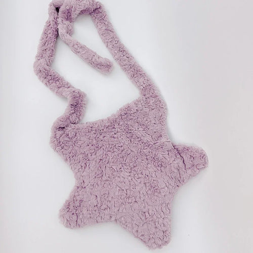 Star-Shaped Plush Crossbody Bag for Girls – Fluffy Shoulder Bag