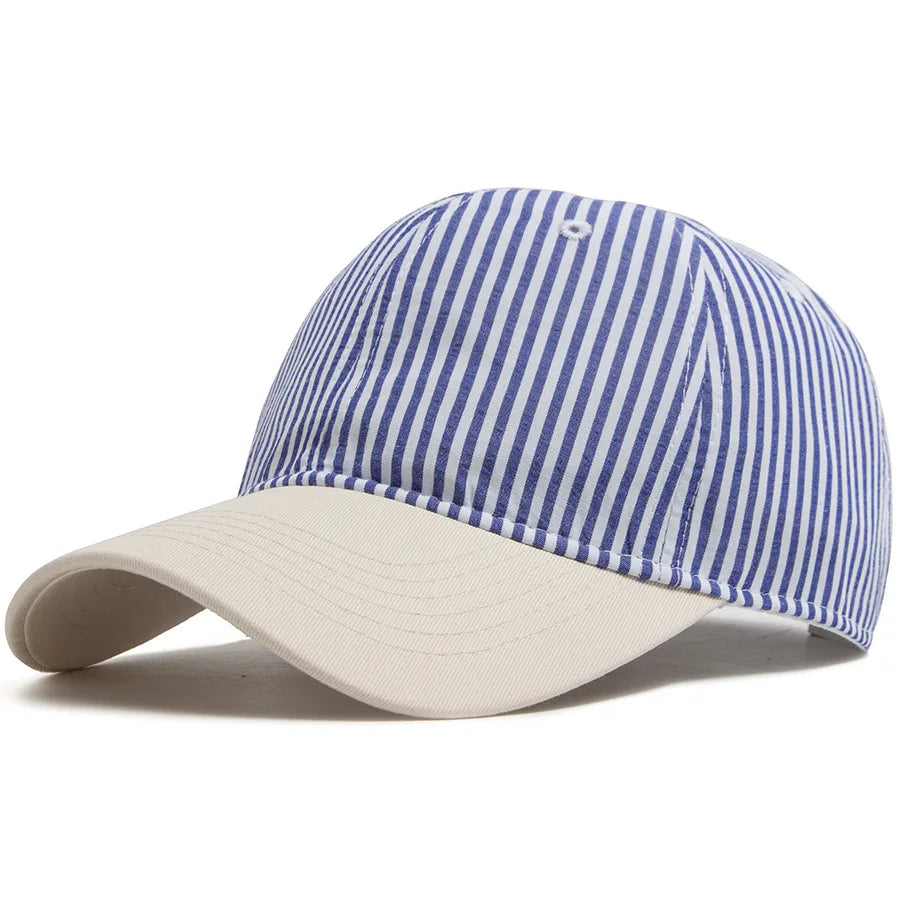 Striped Dad Hat – Soft Cotton Baseball Cap with Beige Brim