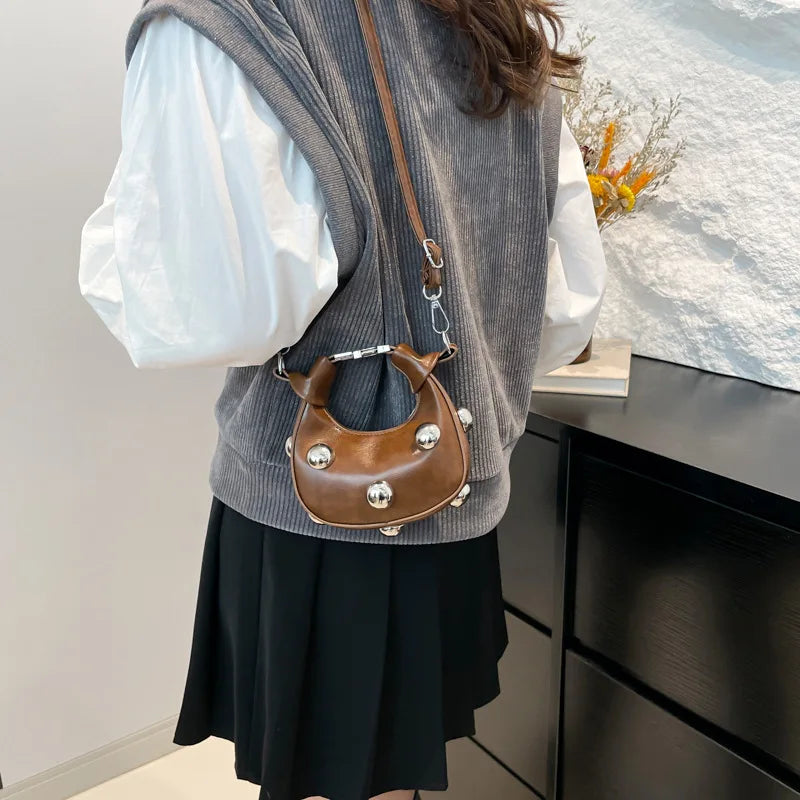 Mini Dumpling Purse with Metal Ball Clasp – Suede Shoulder Bag