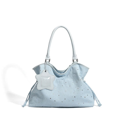 Women's Denim Star Print Hobo Shoulder Bag