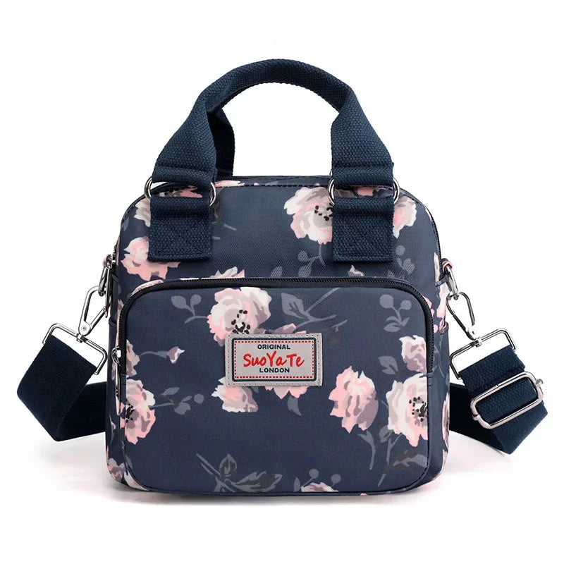 Floral Nylon Crossbody Bag – Women's Multi-Pocket Shoulder Bag