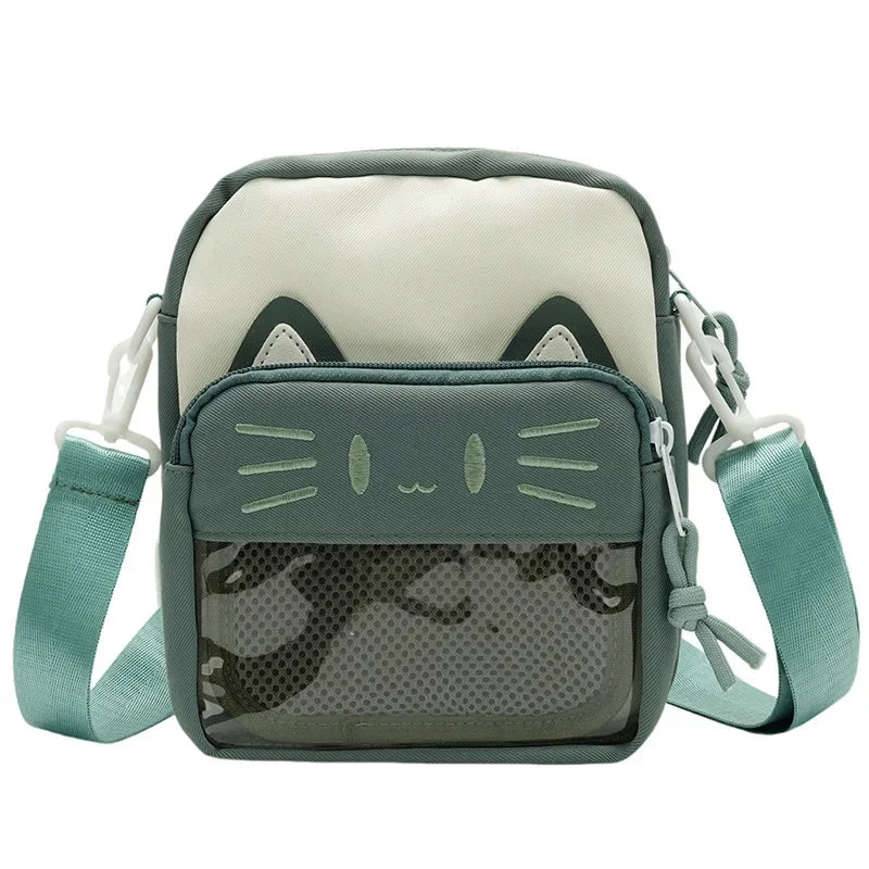 Ita Bag Mini Crossbody – Harajuku Nylon Shoulder Bag with Clear Window for Pins & Badges