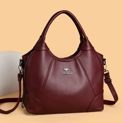 Large Capacity Leather Women's Handbag – 3-Layer Shoulder & Crossbody Bag