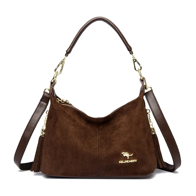 Women's Faux Suede Crossbody Shoulder Bag with Tassel