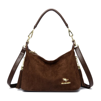 Women's Faux Suede Crossbody Shoulder Bag with Tassel