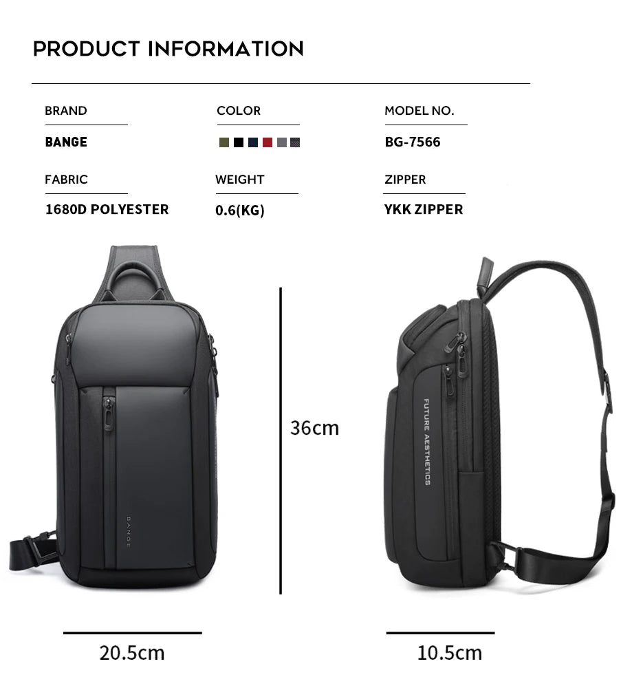 Bange Men's Waterproof Chest Sling Bag – Large Capacity Multi-Pocket