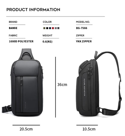 Bange Men's Waterproof Chest Sling Bag – Large Capacity Multi-Pocket