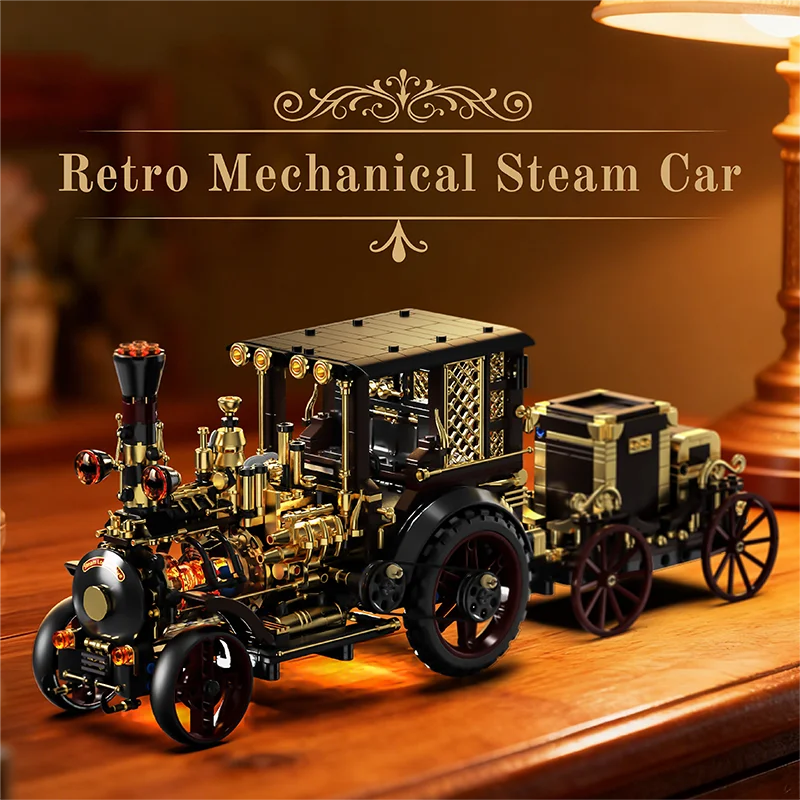 Steampunk Vintage Steam Car MOC Building Blocks Set – LED Model