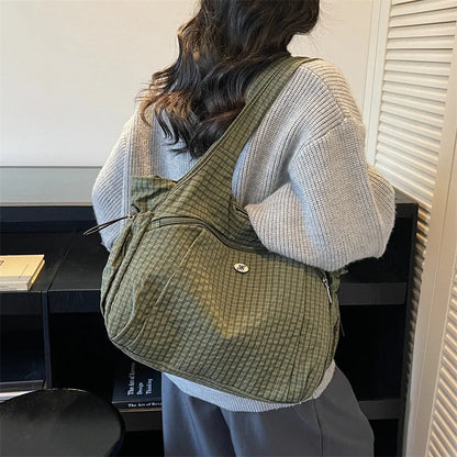 Fashionable Texture Simple Shoulder Bags Lightweight Large Capacity Plaid Storage Crossbody Handle
