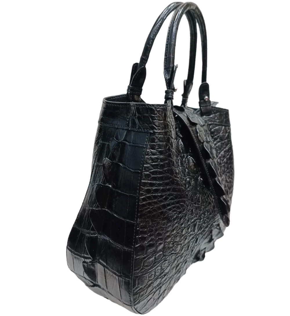 Crocodile Leather Women's Handbag – Large Black Tote Bag