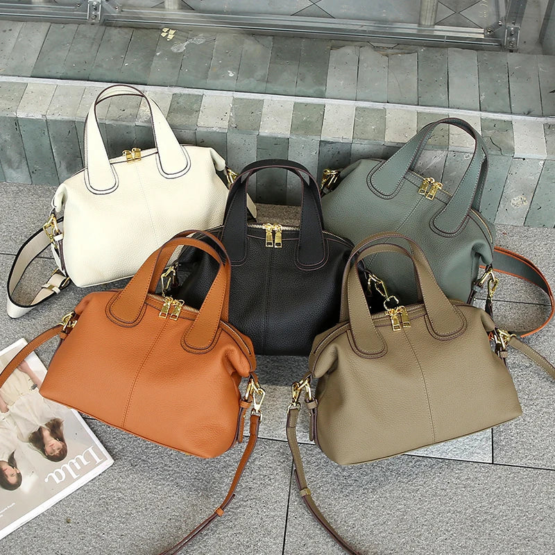 Genuine Cowhide Leather Crossbody Bag – Large Capacity Retro Handbag for Women