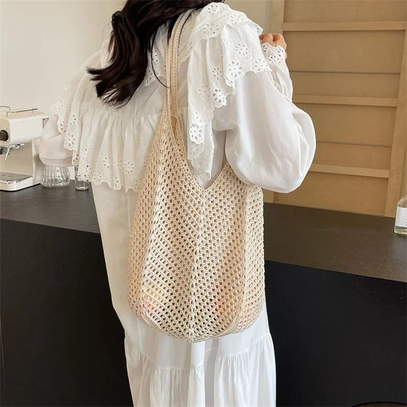 Crochet Tote Bag for Women – Large Boho Woven Shoulder Bag