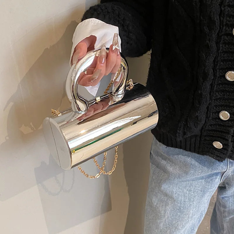 Cylinder Evening Clutch – Women's Metallic Mini Crossbody Bag