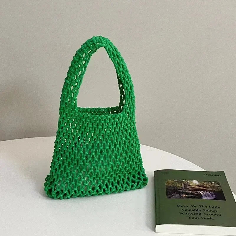 Crochet Tote Bag – Handwoven Hollow Knit Beach Shoulder Bag for Women